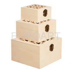 Cutii lemn 3/set patrate perforate