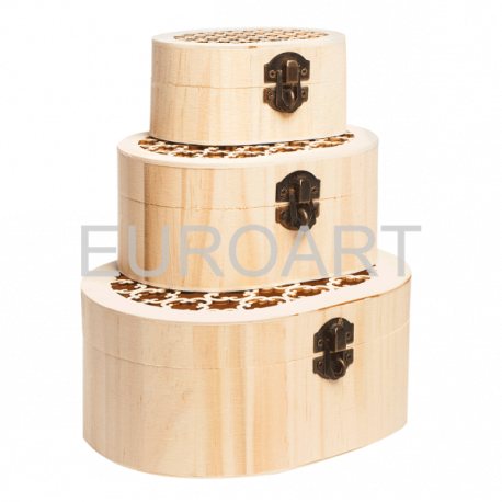 Cutii lemn 3/set ovale perforate