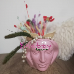 Aranjament Floral in Vas Venus roz Femeie - Flori Uscate si Perle