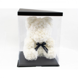 Ursulet din trandafiri albi 35 cm in cutie cadou