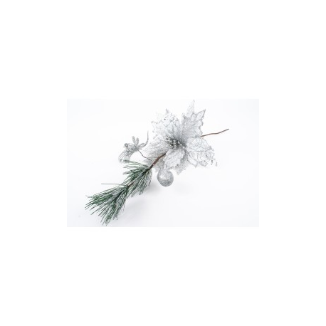 Decor Craciun Crenguta Pin, Floarea Craciunului Fluture Argintiu 12/Set