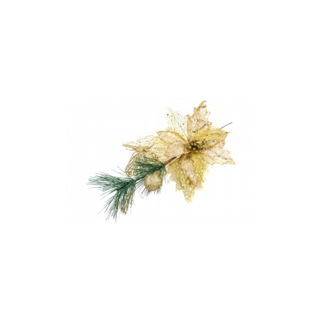 Decor Craciun Crenguta Pin, Floarea Craciunului Fluture Auriu 12/Set